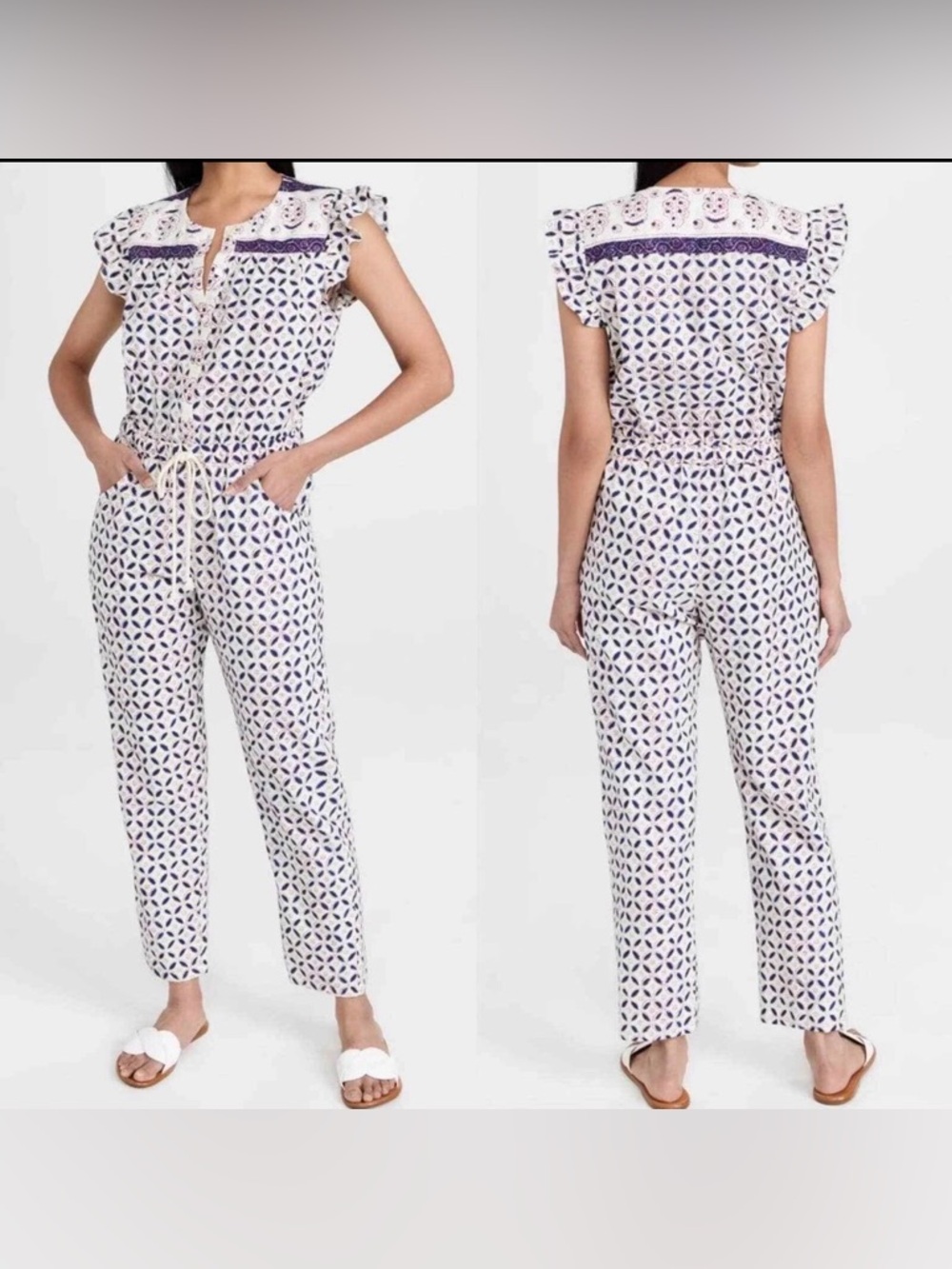 XIRENA Liam Jumpsuit in Sand Castle Printed Cotton Small